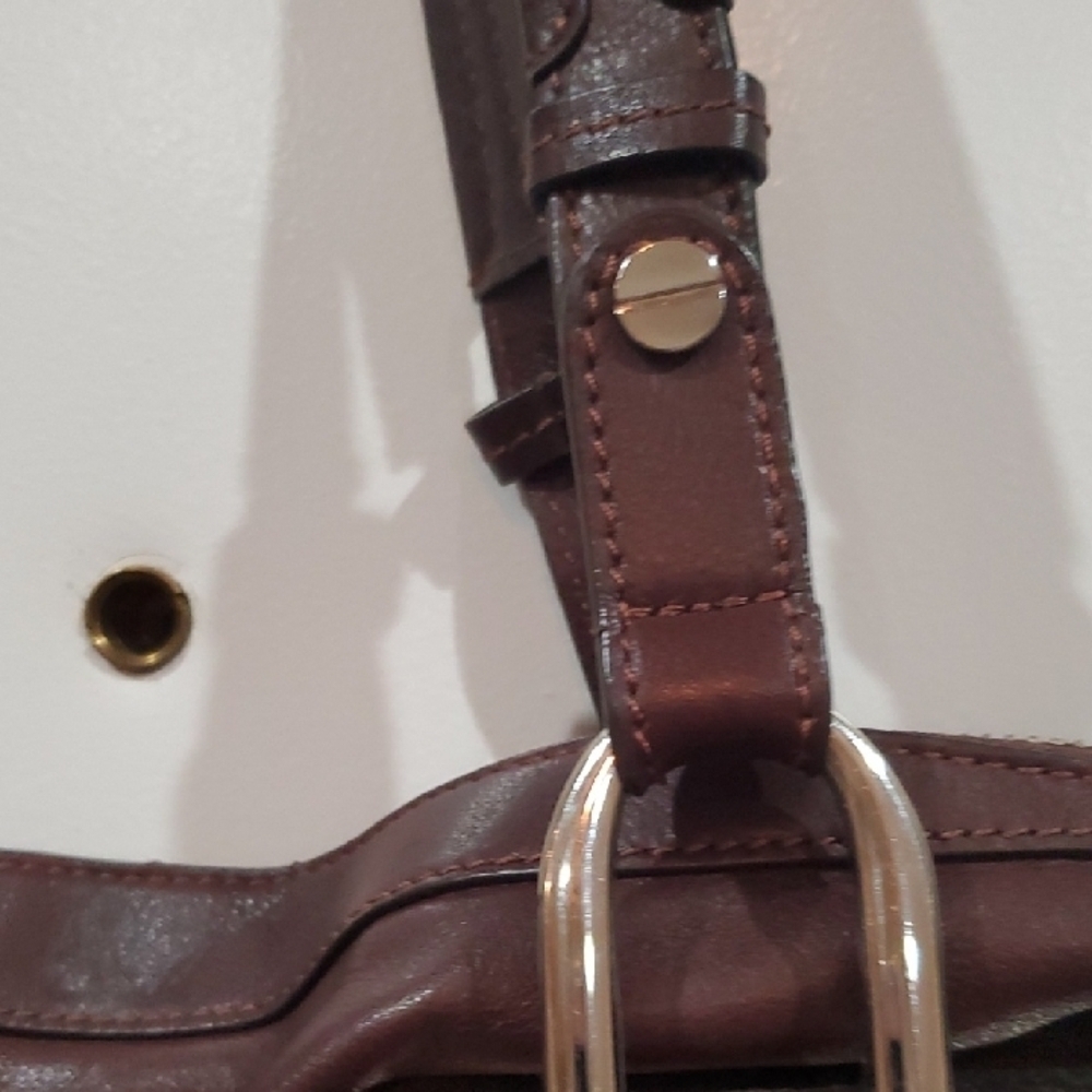 B. Makowsky Metallic and Brown Heavy Shoulder Bag 2 Outside Pockets 12 X16 - Picture 7 of 16